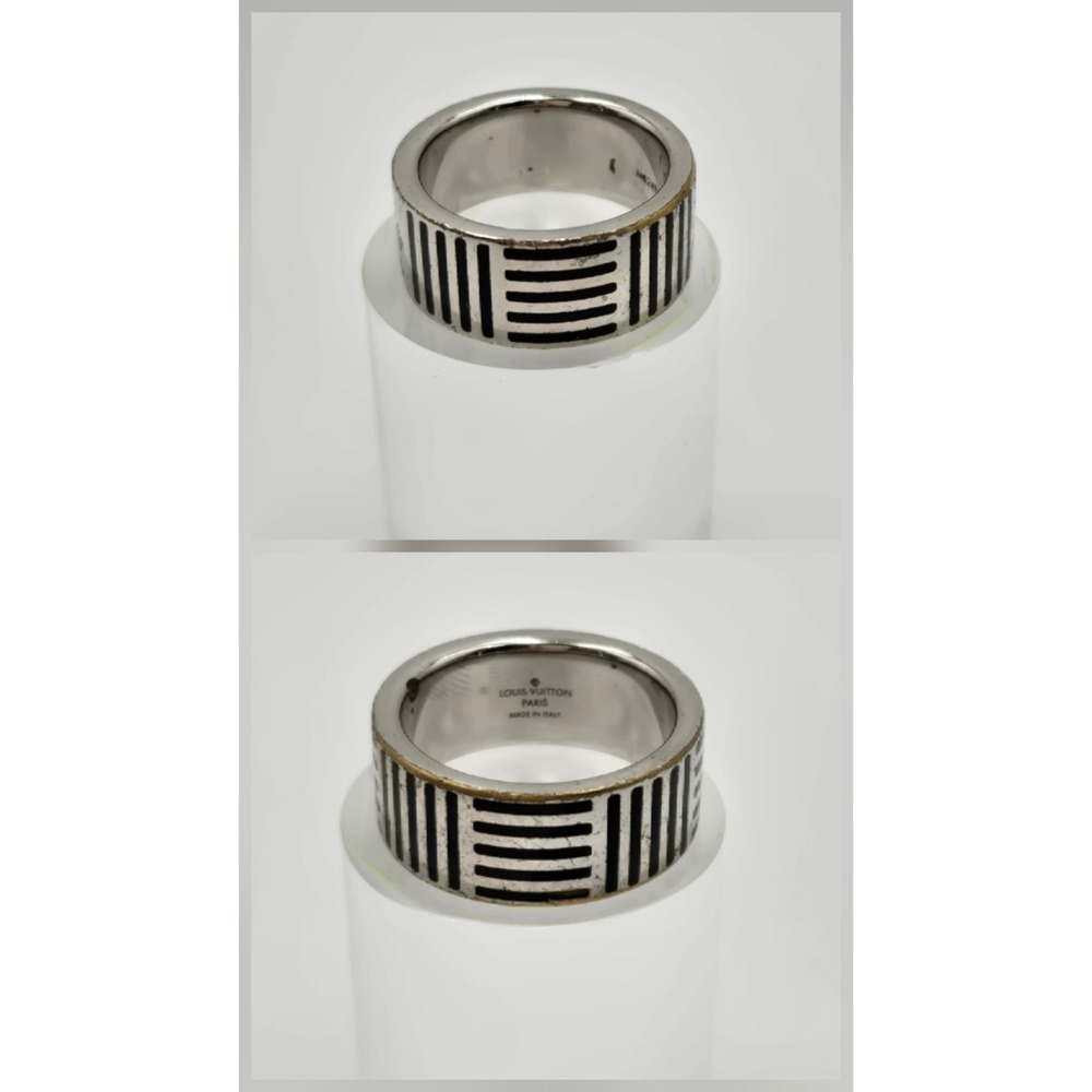 Louis Vuitton Damier Black Silver Tone Ring M62494 US0118 Size 9.5 Mens Band - Picture 4 of 10